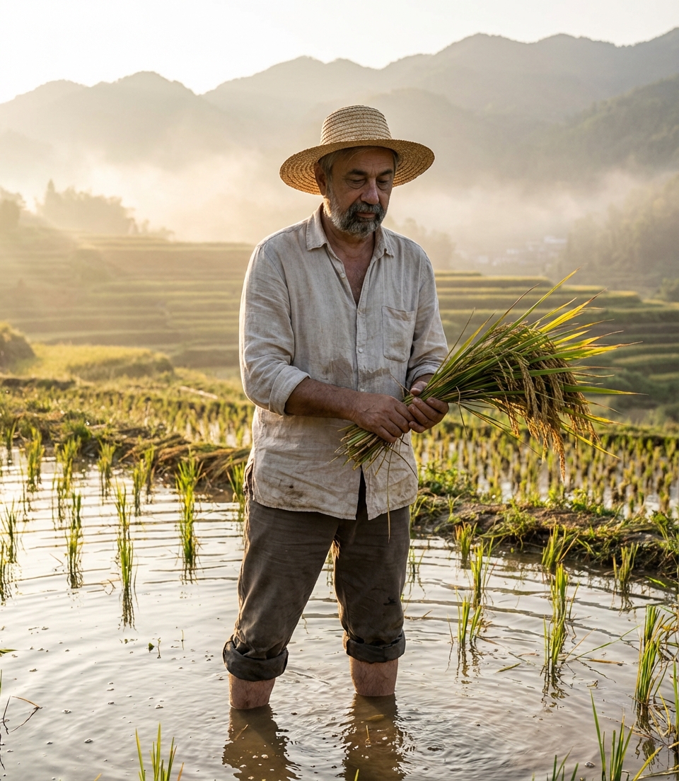 אלכס בשדות האורז — תמונת AI